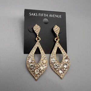 Saks Fifth Avenue Gold and Crystal Teardrop Earrings